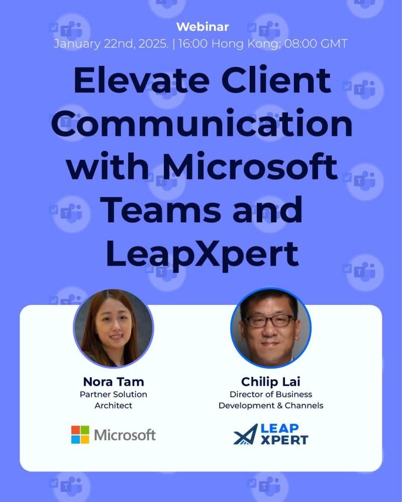 Join us in two weeks:

<a href="/Microsoft/">Microsoft</a>  and LeapXpert invite you to a live webinar where you will learn how to elevate client communication by using <a href="/MicrosoftTeams/">Microsoft Teams</a> for governed <a href="/WhatsApp/">WhatsApp</a> .

Sign up here: lnkd.in/dVCRKHF2