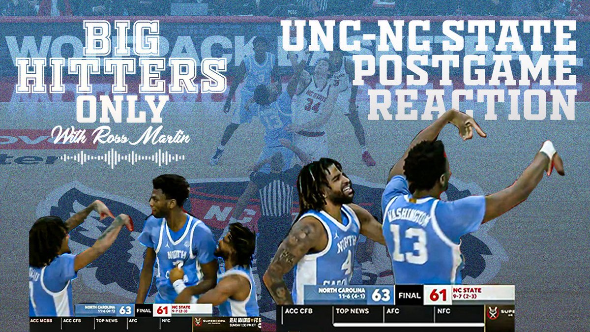 Listen on Apple or Spotify...

Big Hitters Only instant reaction to #UNC's 63-61 win over N.C. State

Apple: podcasts.apple.com/us/podcast/rea…

Spotify: open.spotify.com/episode/6bIp66…