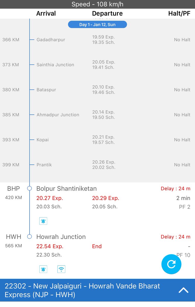 sukanjan's tweet photo. @RailMinIndia @AshwiniVaishnaw Vande Bharat running almost 25 mins delayed. Not expected at all, we expect at least Vande Bharat trains to be on time. https://t.co/RunzHph9pJ