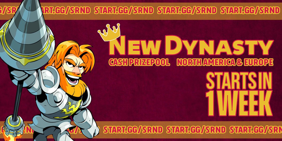 👑𝟏 𝐰𝐞𝐞𝐤 𝐫𝐞𝐦𝐢𝐧𝐝𝐞𝐫 𝐟𝐨𝐫 𝐭𝐡𝐞 𝐍𝐞𝐰 𝐃𝐲𝐧𝐚𝐬𝐭𝐲 (𝐄𝐔)👑
🇪🇺 EU : 01/19 @ 5pm CET
💰Cash PrizePool
📹Top 8 Stream
🔗start.gg/SRND4
#bhesports #tournaments #BrawlhallaCommunity