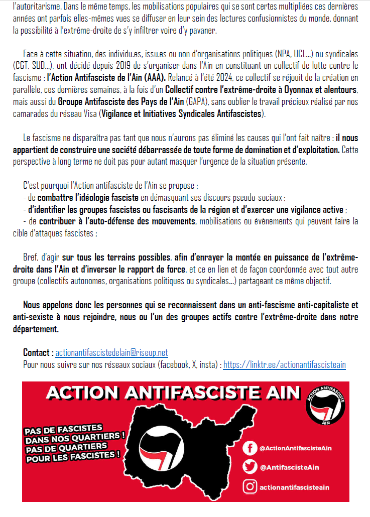AntifascisteAin's tweet photo. Un communiqué pour la nouvelle année! Rejoignez-nous dans la lutte contre la bête immonde! https://t.co/LWpEvyPbmn