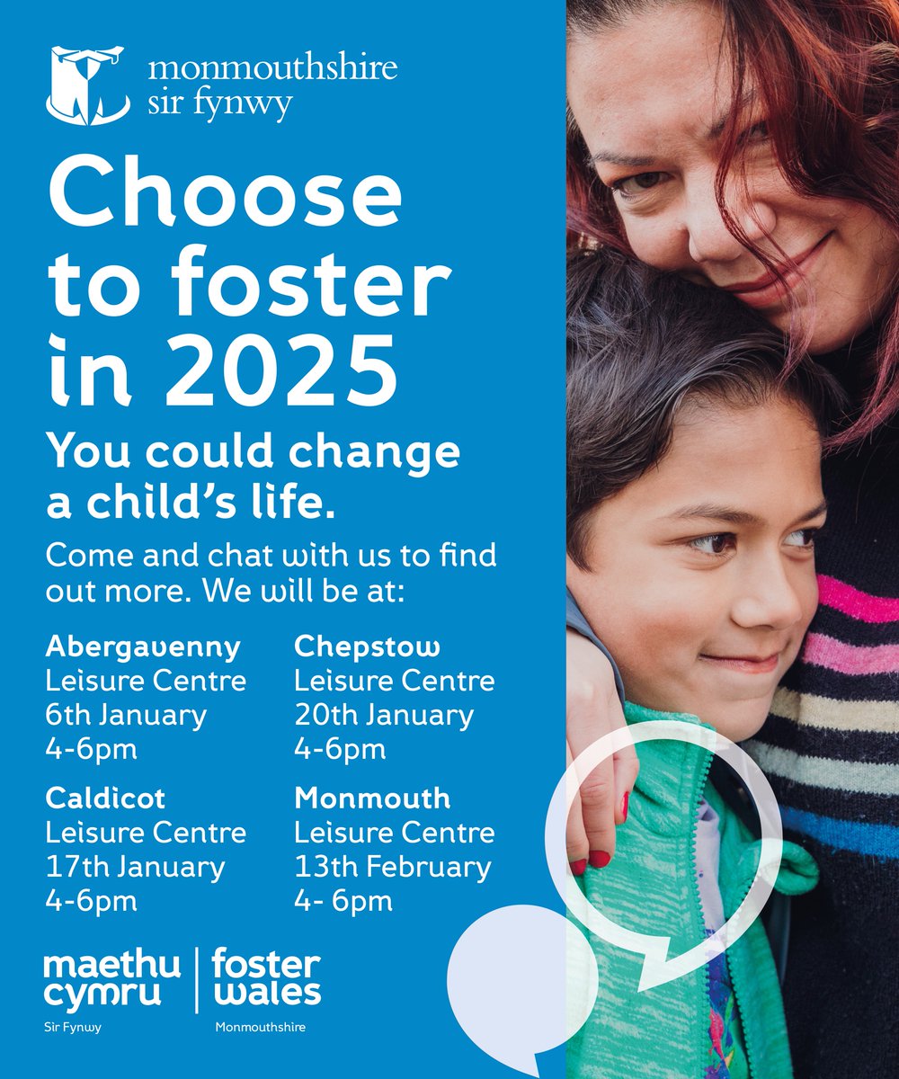 This New Year, we will be in the leisure centres, raising awareness of opportunities to become a foster carer in Monmouthshire.

Come see us between 4-6pm to learn more about fostering. 

See you there!

fosterwales.monmouthshire.gov.uk
