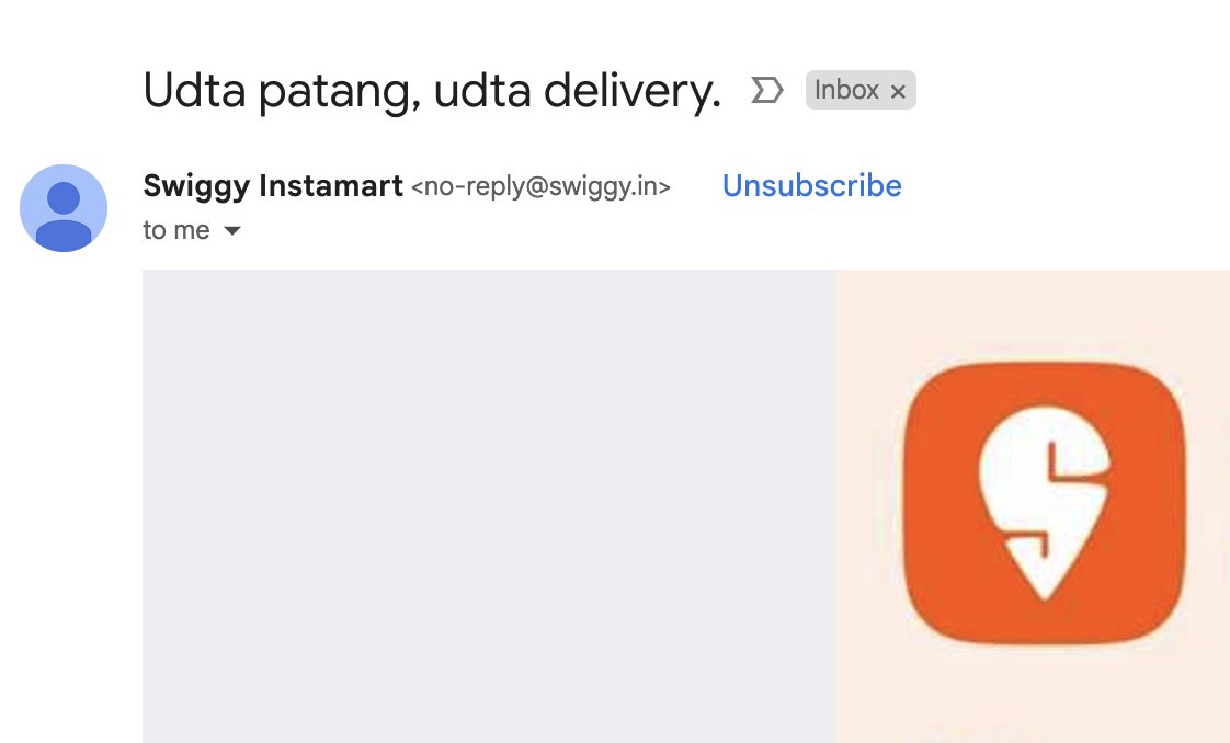 sandipagarwal88's tweet photo. @Swiggy I see what you did there. 😜
It could have been "Udti Patang", but you played.🤣

#UdtaPunjab https://t.co/h4B6P4UI55