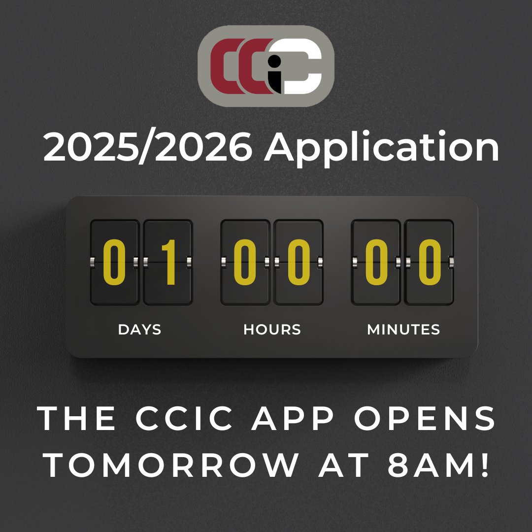 Tomorrow is the big day! The 2025/2026 CCIC Application goes LIVE at 8am! Be sure to check out our CCIC Course Catalog to decide what you want to apply for! Application and catalog 🔗s are in our bio!