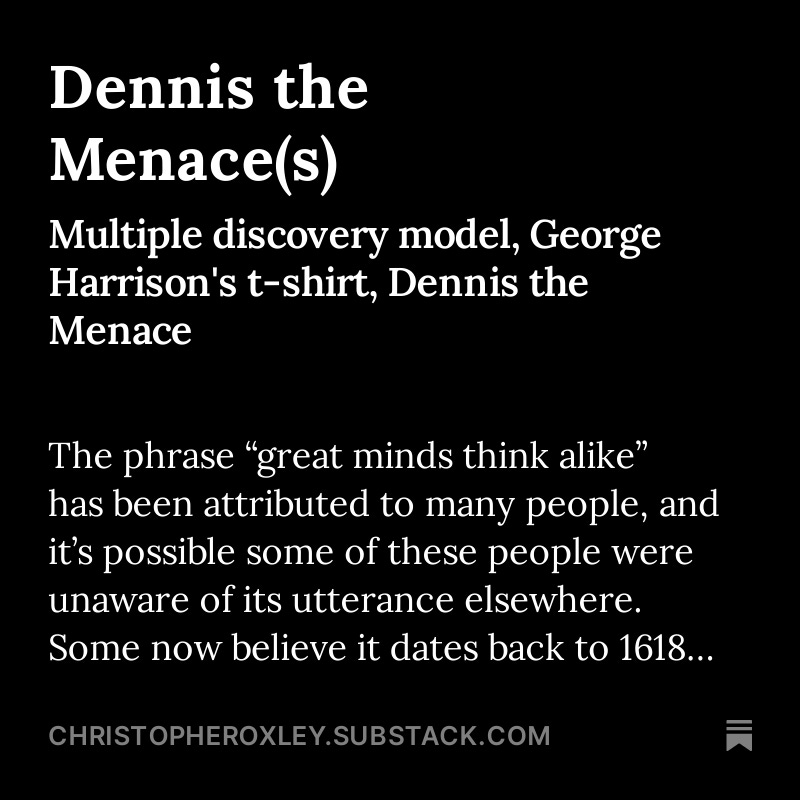 thechrisoxley's tweet photo. Dennis the Menace! George Harrison! Sociologists!
https://t.co/yNHwqzaJjo https://t.co/PC3U0jaOTl
