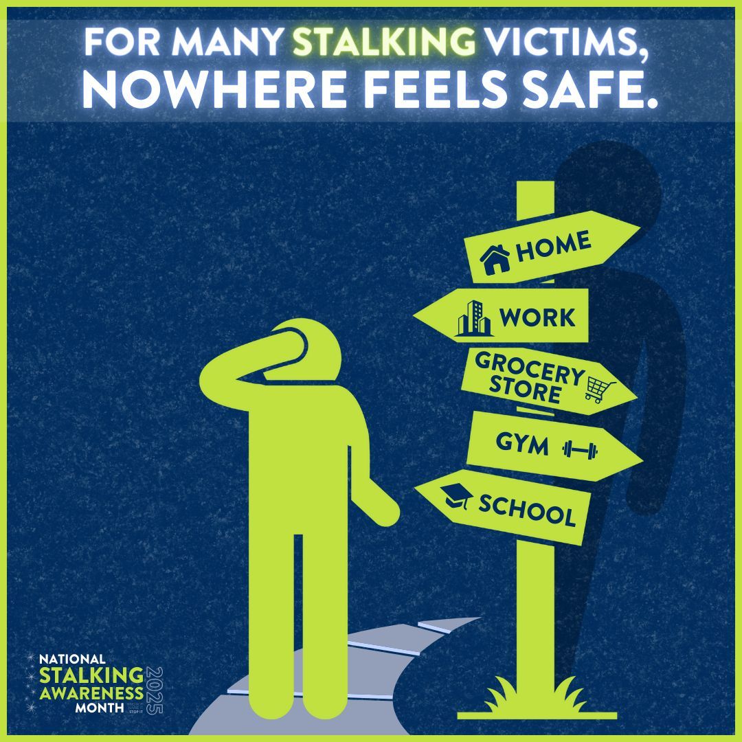 nnedv's tweet image. Stalkers often choose to invade every aspect of their victims’ lives, targeting them at home, work, school, and elsewhere. Learn more from our @WomensLaw team about signs of stalking, how you can respond, and resources: bit.ly/2R71EDj 

#NSAM2025 #KnowItNameItStopIt