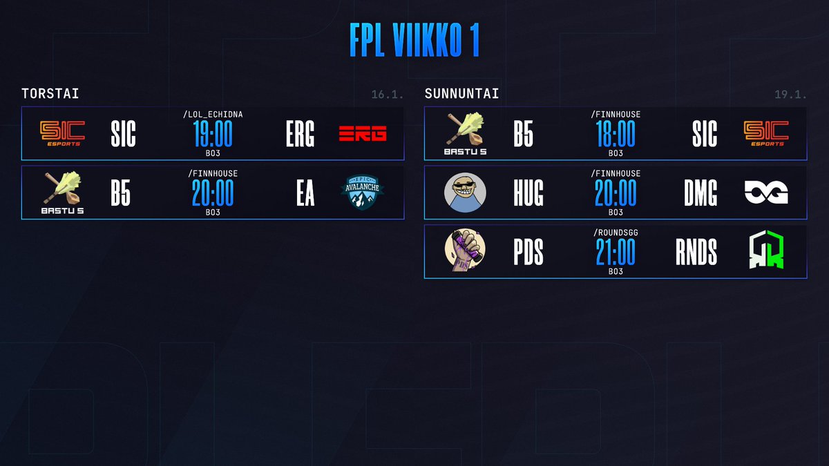 📅 FPL Talvi 2025 – Kausi alkaa! 🔥

Suomen kovin League of Legends -liiga on täällä! 
FPL Talvi 2025 käynnistyy ensi viikolla, ja matkalla kohti mestaruutta nähdään unohtumattomia hetkiä. 
Kuka ottaa kauden ensimmäiset tärkeät pisteet? 💪

🟦 Uutta tälle kaudelle:🟦
Ennen