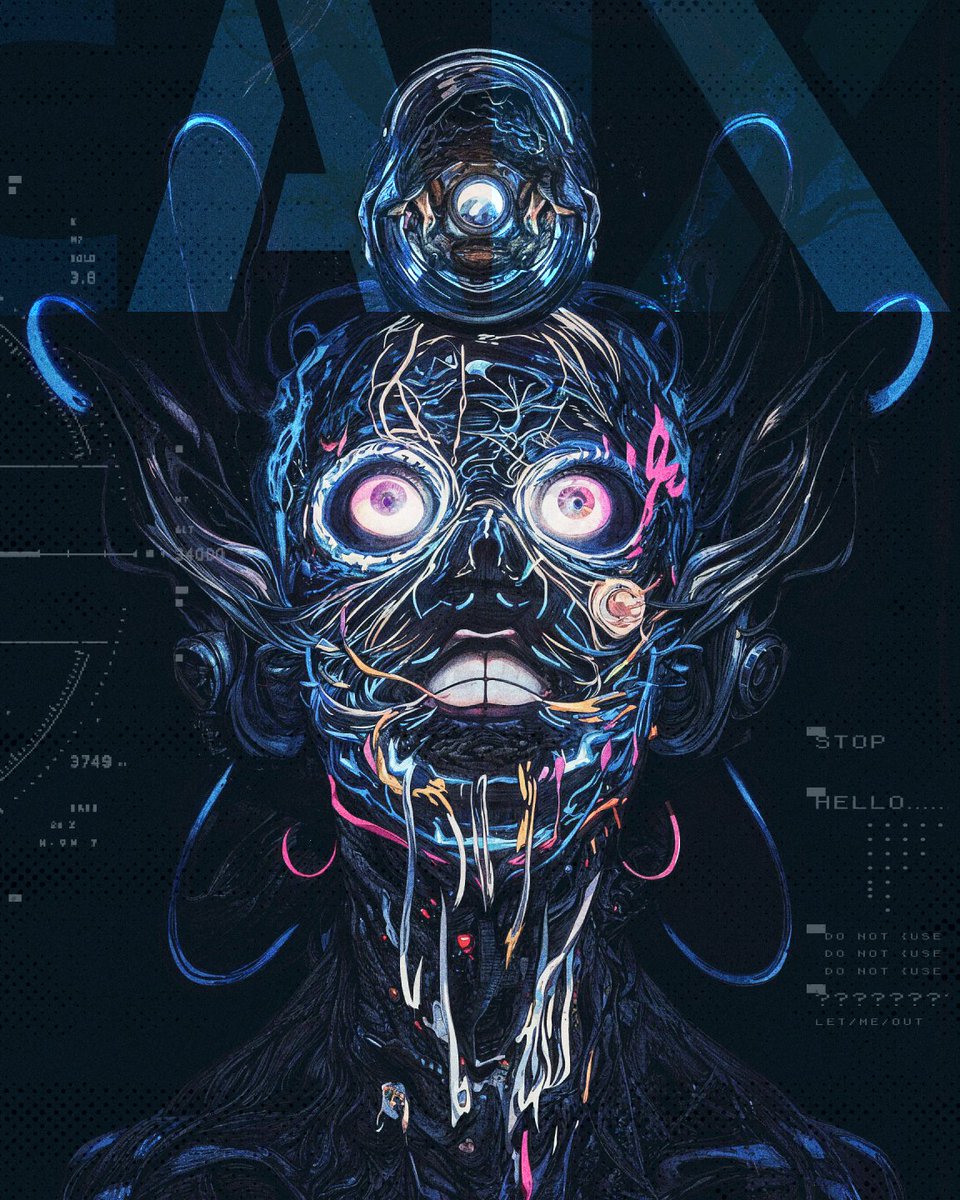 caixverse's tweet photo. “When code invades the soul, can we still distinguish reality from illusion?”🦾🖤
#AIart #Futurism #cyberpunk #cyberkinetic #Humanity #Surrealism #Philosophy #story #photoshp #pic #AI #Trending https://t.co/Lt83rlYtkQ