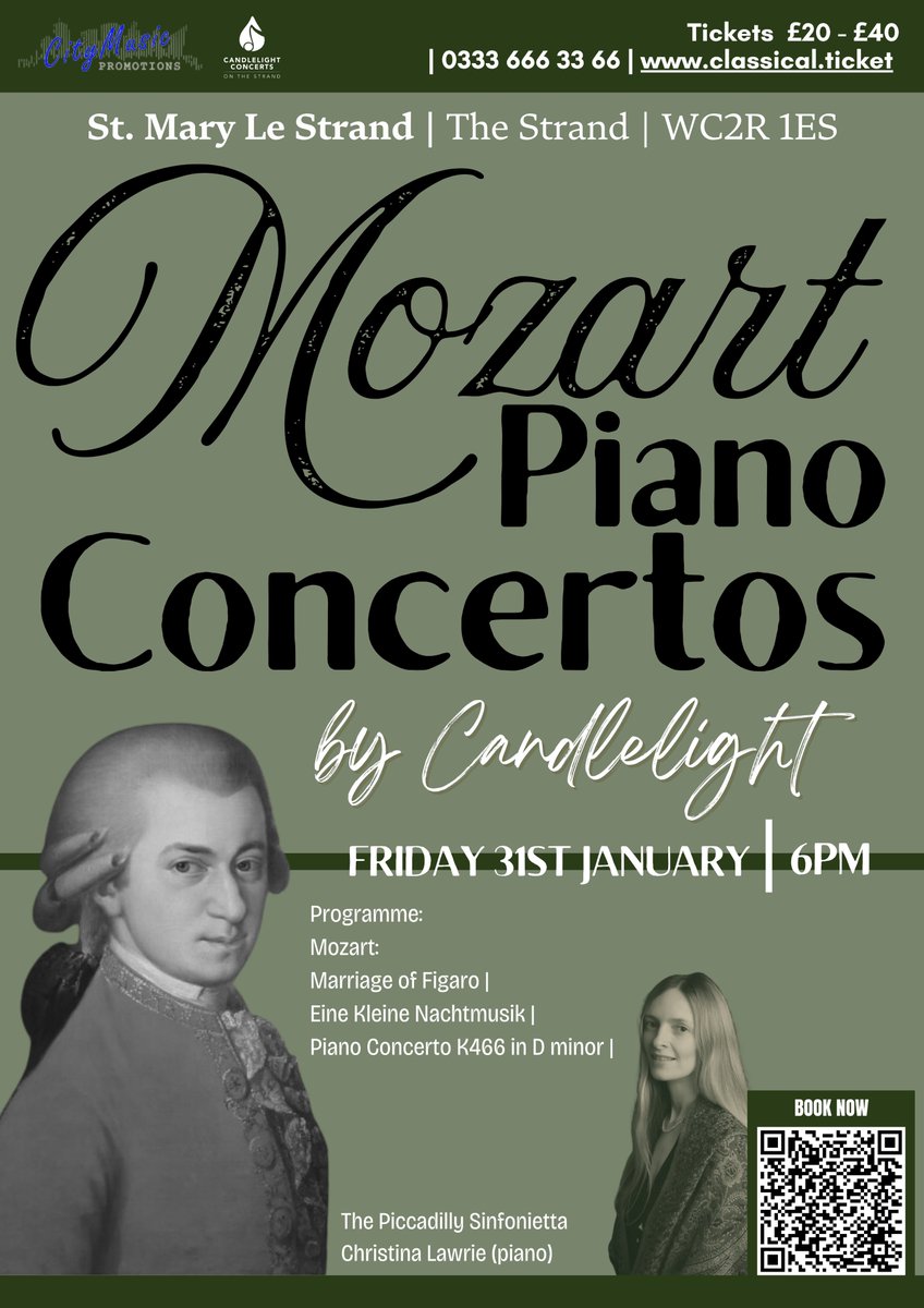 Mozart's dark, stormy D minor Piano Concerto is one of my absolute favourites, so I'm thrilled to be playing it on 31 Jan 6 pm in <a href="/StMaryleStrand/">St Mary le Strand - The Jewel in the Strand</a> with the superb <a href="/PiccadillySinf/">The Piccadilly Sinfonietta</a>!
10% discount Band B tkts  for RCM staff/students/MU/ISM members/friends. DM me for discount code.