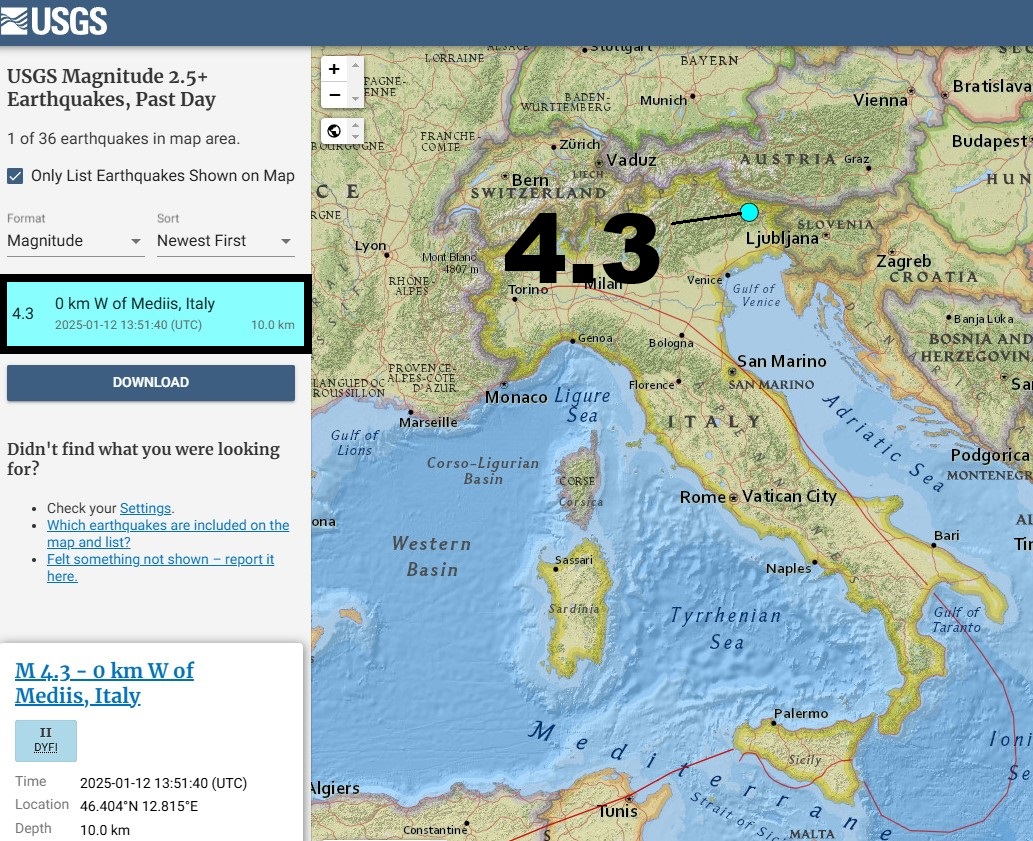 Italyforecast's tweet photo. Terremoto di magnitudo 4.3 colpisce un'area di allerta nel Nord Italia. - https://t.co/pA4qbUBGrL https://t.co/rboX4Hhkmi