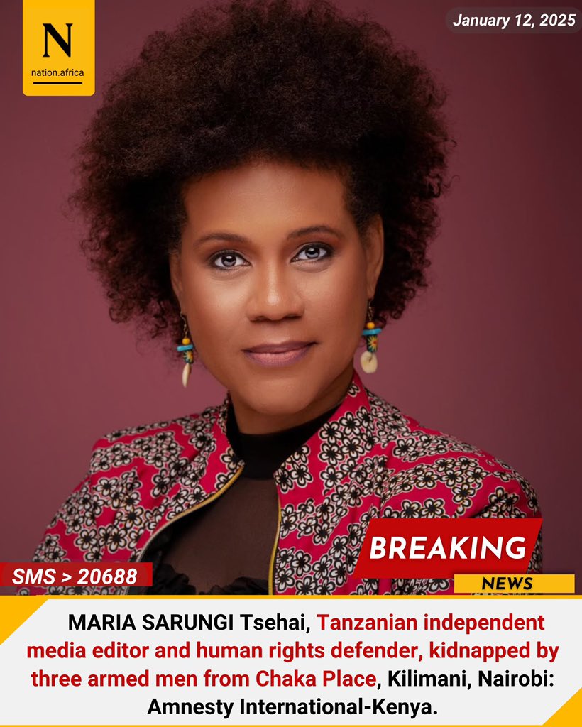 I condemn in the strongest possible terms the abduction of <a href="/MariaSTsehai/">Maria Sarungi Tsehai</a> a Tanzanian champion for democracy and human rights in the vicinity of Yaya Centre in Nairobi. 
This incident, which follows closely on the heels of the abduction of Ugandan opposition leader Kizza Besigye,