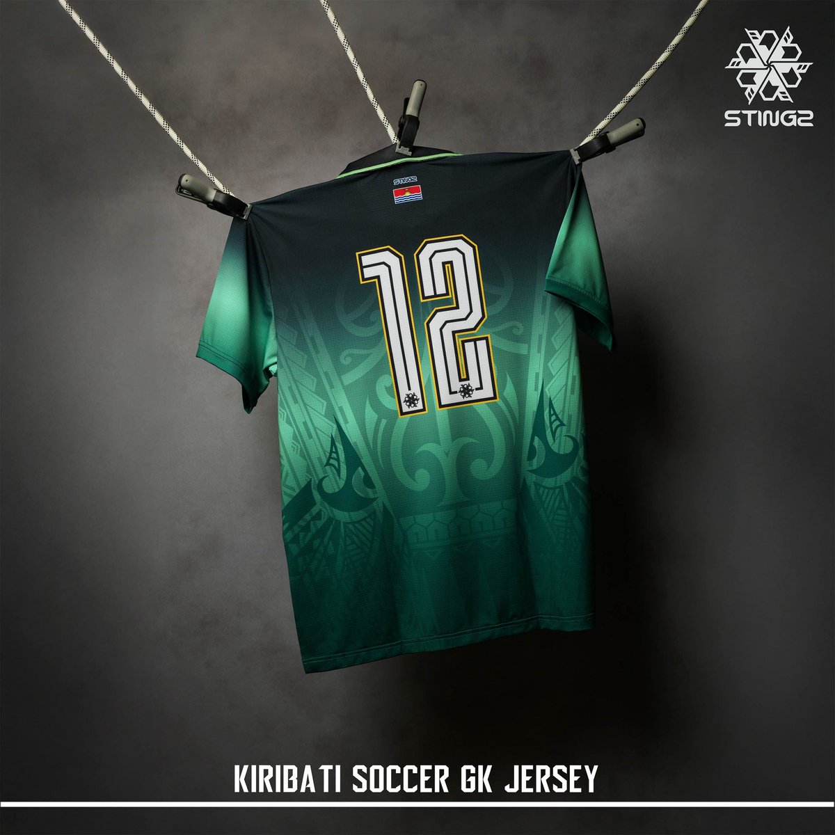 Stingz™️ is pleased to unveil the official Kiribati Islands Football Federation (KIFF) goalkeeper jersey for 2025!

Like the home and away jersey, the new ‘keeper’s jersey is also inspired by Kiribati’s national flag, and comes in a predominantly green colourway. The black