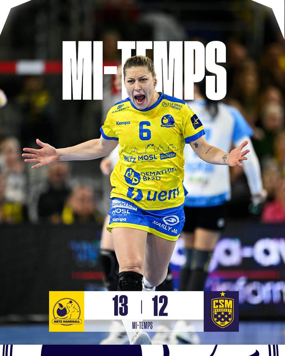 MetzHandball's tweet photo. 𝗠𝗜-𝗧𝗘𝗠𝗣𝗦 I 13 - 12
Metz et CSM Bucuresti se livrent un véritable combat dans cette première période. Les Dragonnes mènent d'un but. 😤
On va aller chercher cette victoire 𝗧𝗢𝗨𝗦 𝗘𝗡𝗦𝗘𝗠𝗕𝗟𝗘 ✊ 🟡🔵
#MHBCSM #EHFCL https://t.co/XGHmvBcyra
