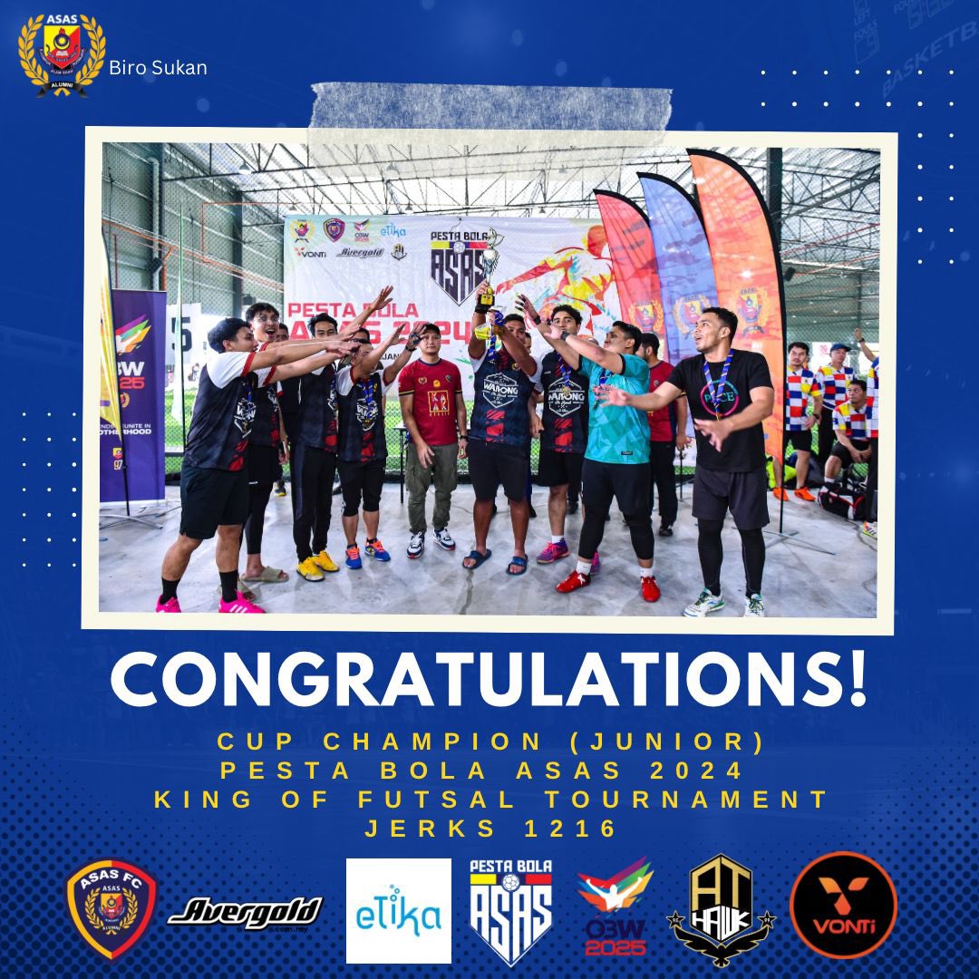 twt_ASAS's tweet photo. 🔵🟡🔴

KEPUTUSAN PENUH PESTA BOLA ASAS 2024

#FutsalKategoriJunior 🏆

Johan 🥇: @JERKS_1216 
N. Johan 🥈: @pirates1014 
Ketiga 🥉: @knights1621 

Penjaring Terbanyak: Rahim @JERKS_1216 🎖️ (6 Gol)

📌 (1/7) Cont 👇🏼 https://t.co/gDnLuJuv2O