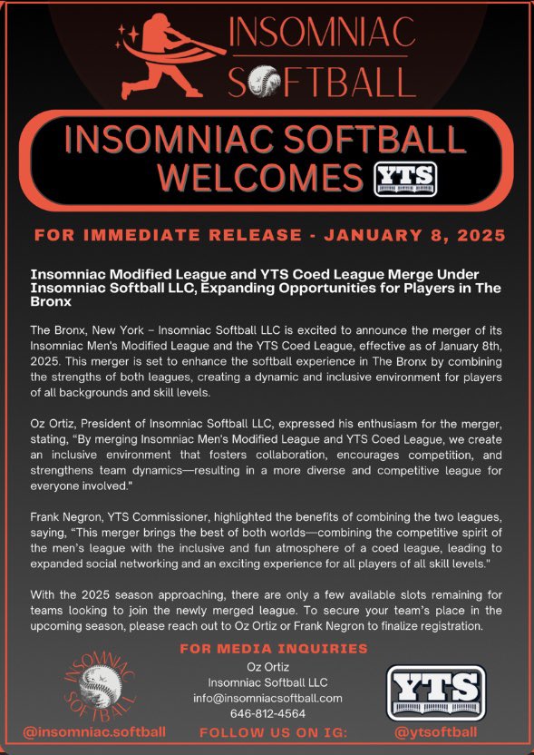YTSoftball's tweet photo. Big News for 2025!! 

#YTS #Softball #NYC #Bronx https://t.co/2MUFuS2kFG