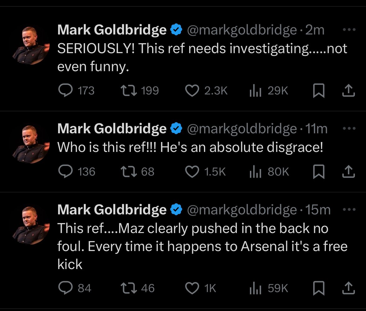 ChelseaAmerican's tweet photo. This bit is getting old @markgoldbridge you complain about officiating more than you talk about United. https://t.co/VwNRHVx3AN
