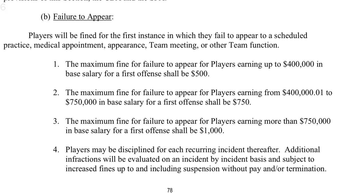 Here is the language in the MLS CBA regarding fines for failure to appear. Driussi made over $6.7 million last year, so these amounts won't really phase him, but fining him still sends the message that #AustinFC don't intend to let him walk away