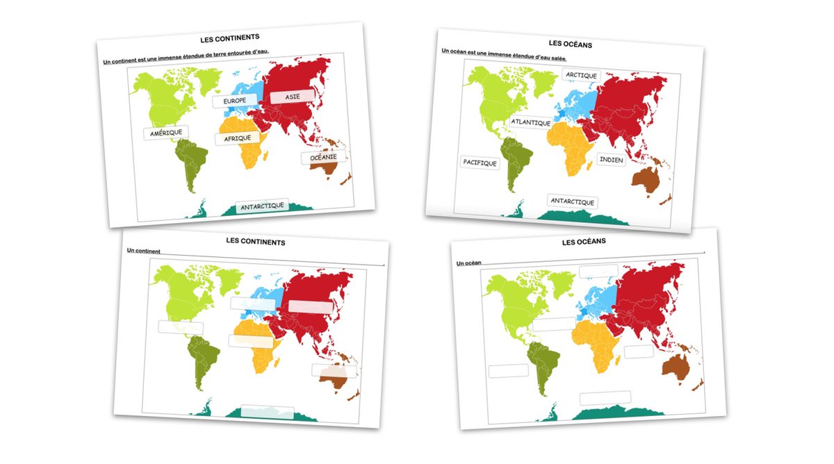 Des fiches d'entrainement pour les continents et les océans 🌍, c'est par ici : leblogducancre.com/continents-et-…