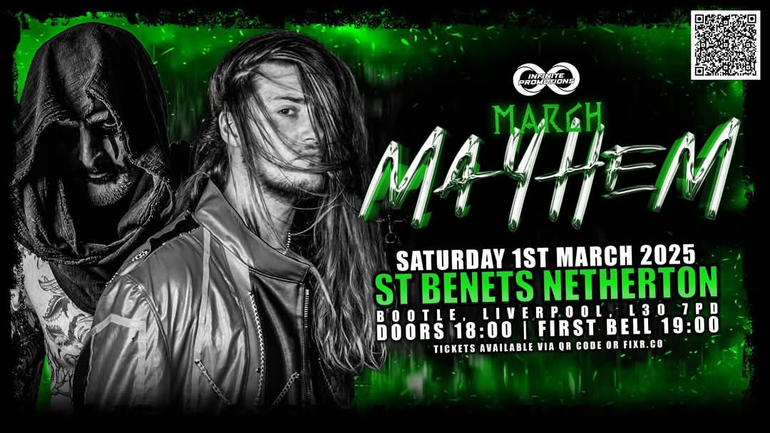 Infinite_Promo's tweet photo. 🚨 BREAKING NEWS! 🚨
Infinite Promotions returns with March Mayhem on Saturday, March 1st at St Benets, Netherton!
📅 Mark your calendars and stay tuned for more announcements - https://t.co/GhQldokjJt
#InfinitePromotions #MarchMayhem #WrestlingLive #IsaacNorth #ScottOberman https://t.co/V9ozAqXncF