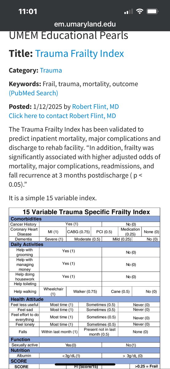 robflint97's tweet photo. Consider adopting the use of the #trauma Frailty Index for your older trauma patients. 
@UMEmergencyMed  @UMarylandEMIM 

https://t.co/Hq8Awj9rrE https://t.co/Pu8tENU57p