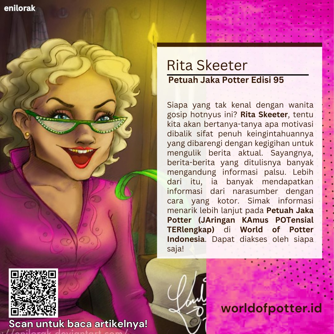 WorldofPotterID's tweet photo. Meski doyan banget nulis gosip ngaco, tidak bisa kita pungkiri, Rita Skeeter ini nulis banyaaak sekali karya! Nah, kira-kira dia udah pernah nulis apa aja sih? Baca langsung di https://t.co/eIRZWaUOFH SEKARANG! #harrypotter #ritaskeeter #dailyprophet #fyp https://t.co/wAfsCP4HB2