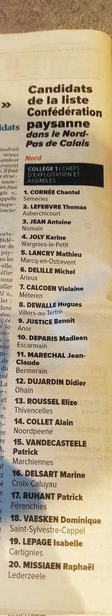 ATerlynck's tweet image. Dans le Nord, les listes syndicales agricoles respectent la loi du 4 août 2014, instaurant 1/3 de femmes dans leur composition. La FNSEA s&apos;en tient donc au minimum requis, preuve en image. Il sera intéressant de regarder la future composition du bureau, hors champs de la loi. 🌺