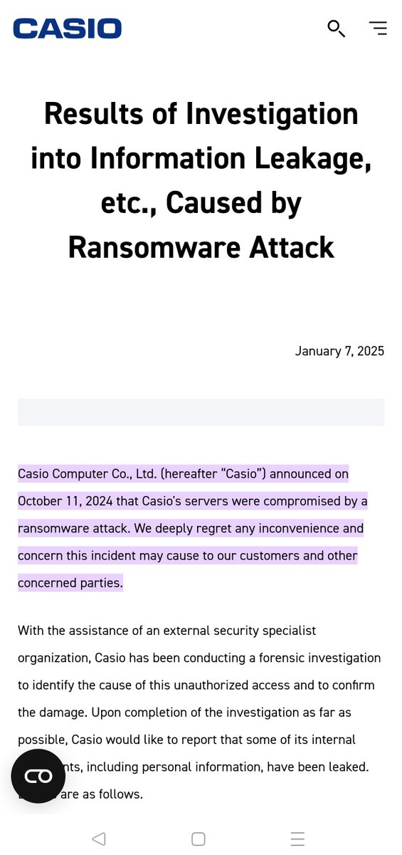 Techinfoeditor's tweet image. Casio hacking report released: Nearly 8,600 employees/customers&apos; privacy information leaked

Hackers have stolen private info of approx 8,600 Casio employees/customers . In addition, some of Casio&apos;s services have not yet been fully restored.

#CASIO #hackingattack #news #exposed