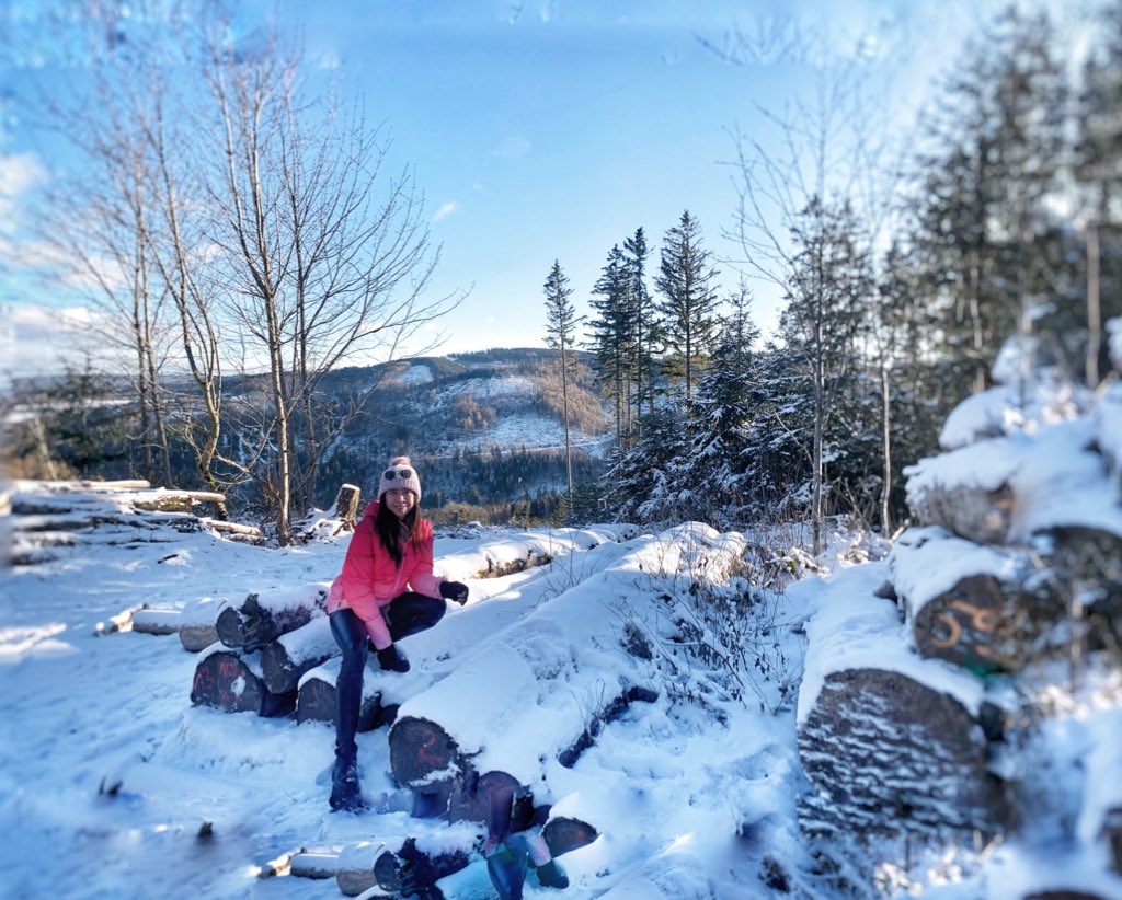 Hiking during snowy day is so much fun!