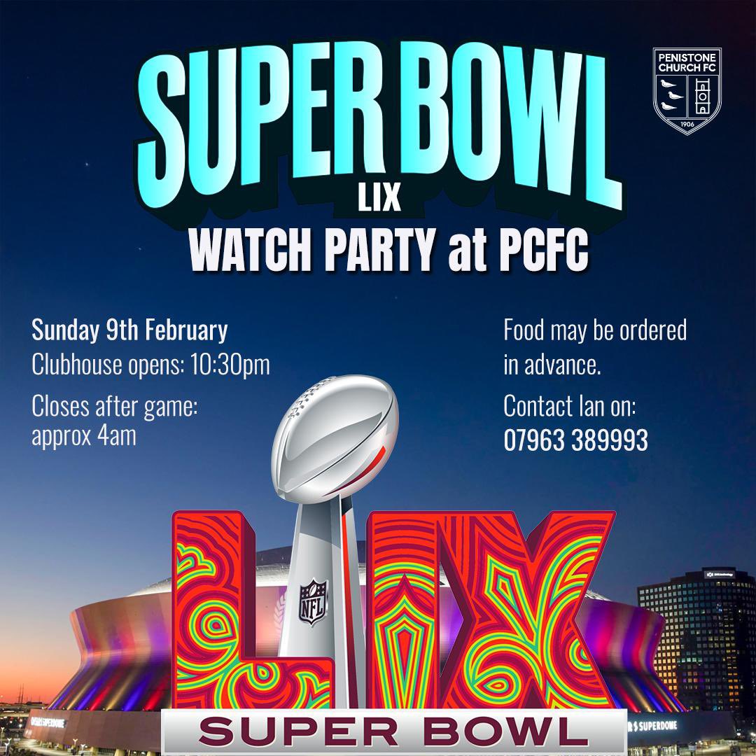 🏈 Following some requests - this year we’re looking to hold our first NFL Superbowl Party on the 9th February. 

🏈 Everyone is invited, so please share to anyone you know interested in NFL and get this in your diaries.

🏈 The evening is open to all, all info below 👇 👇