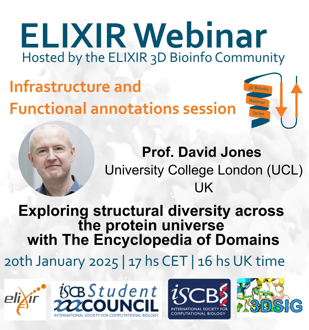 We are excited to announce the 1st webinar from this year on January 20th!  This time we will have a full lecture by Prof. David Jones from <a href="/ucl/">UCL</a> presenting their recent publication in <a href="/ScienceMagazine/">Science Magazine</a>: science.org/doi/10.1126/sc…

Register here: elixir-europe.org/events/3d-bioi…