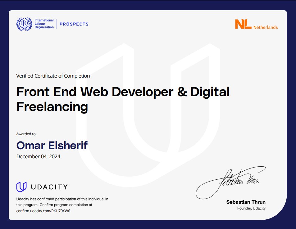 Omar_Elsherif95's tweet image. بفضل الله سبحانه و تعالي انجازاتي في 2024 :

1- حصلت علي شهادة من @alx_africa تراك front End web development.

2- حصلت علي شهادة من @udacity تراك Front End and freelancing.

3- عملت 4 Projects ب @reactjs. 

4- عملت ال CV بتاعي.