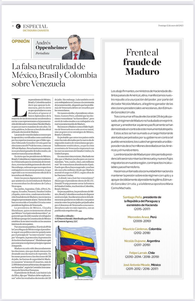 Declaración de ex-ministros de Hacienda acerca de la dictadura de Maduro y sus consecuencias para la región