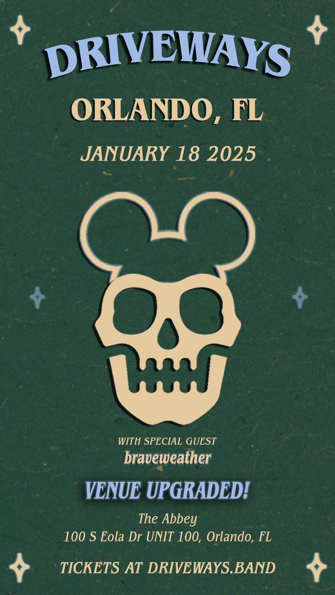 we are less than one week out with <a href="/drivewaysband/">Driveways</a> <a href="/TheAbbeyOrlando/">THE ABBEY</a>