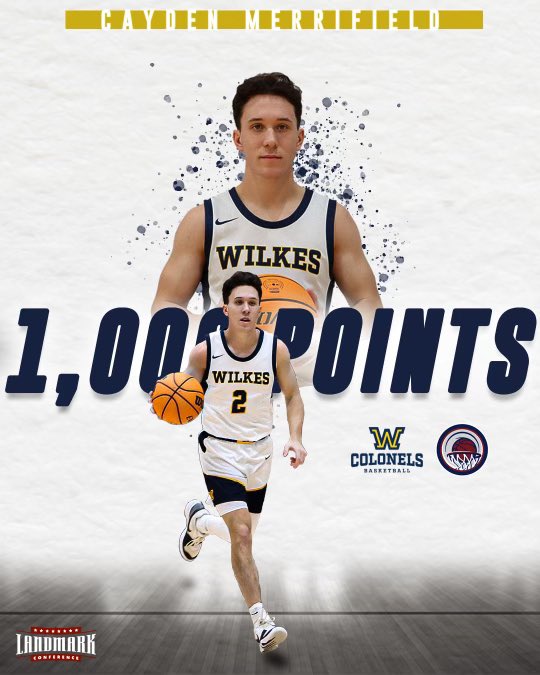 Congratulations to #WilkesMBB’s Lucas Lesko and Cayden Merrifield, who both hit the 1,000 career point milestone in the Colonels win over Elizabethtown at the Palestra! #EarnYourRank