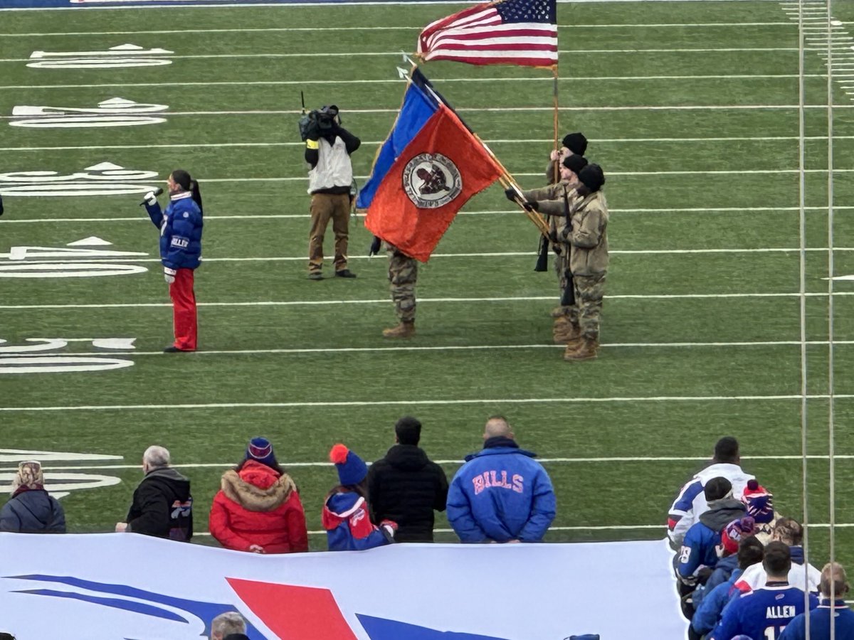 CPRamblers's tweet photo. Great job by Prep’s ROTC Color Guard representing the school today at the ⁦@NFL⁩ playoffs in front of Bills Mafia. https://t.co/yvxAGjhLdE