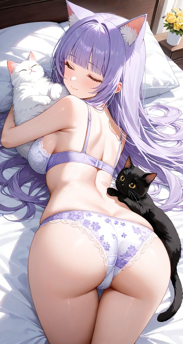 「おはよう...ねこ先生🫧...もふもふ🤍🖤」