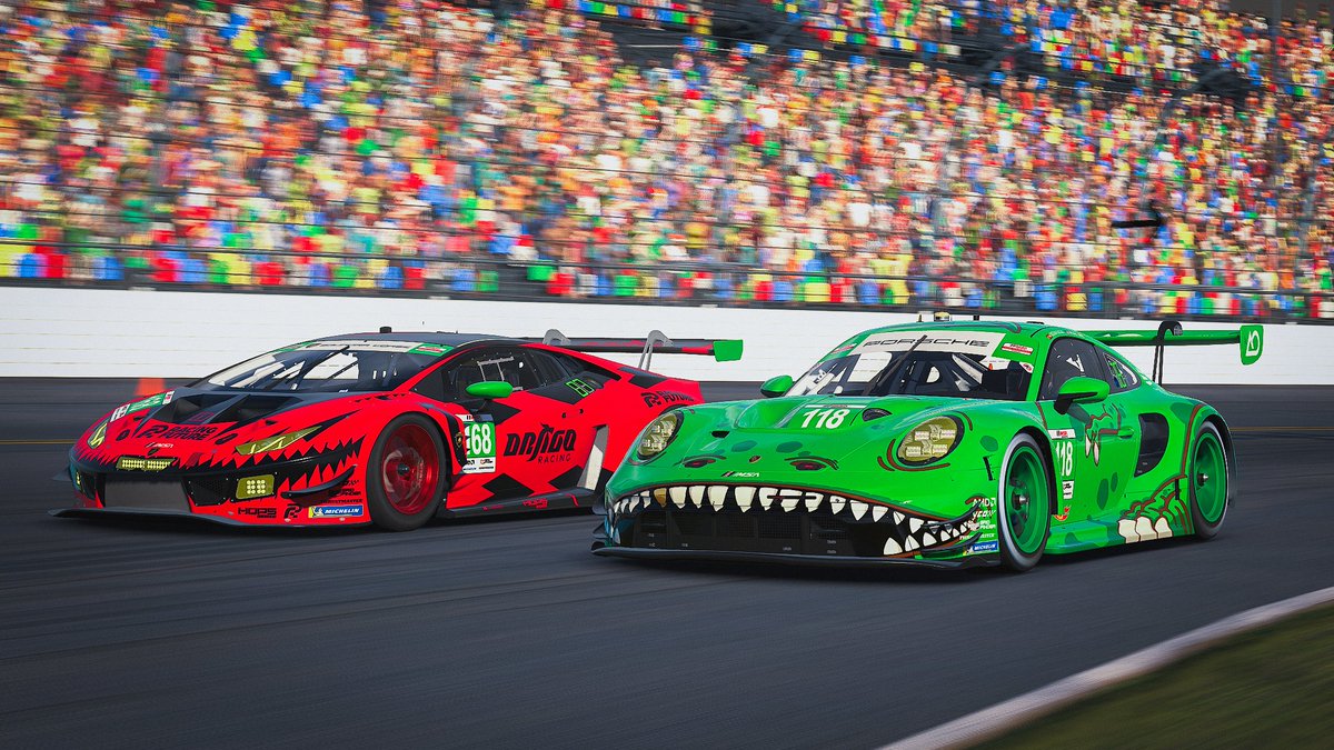 Nothing unusual - It's a Dino fighting a Dragon to kick off the last 30 Minutes of the race!🔥🦖

<a href="/DragoRacing69/">Drago Racing</a> <a href="/AORacingUSA/">AO Racing 🦖</a> <a href="/IMSA/">IMSA</a> <a href="/vcoesports/">VCO 🕹🏎</a>