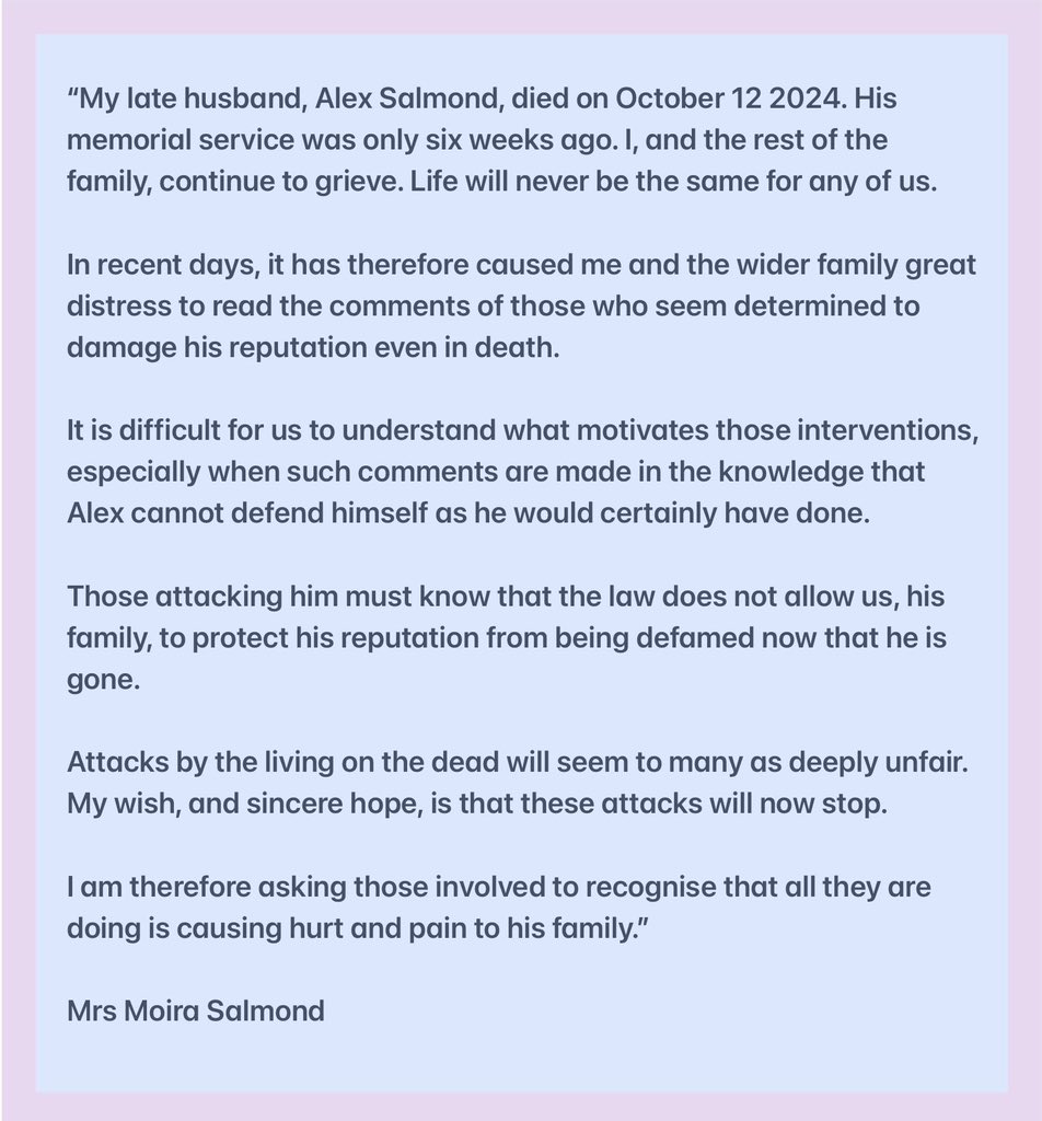 I hope those who have moved Moira Salmond to put out this statement will now reflect on their behaviour and desist.