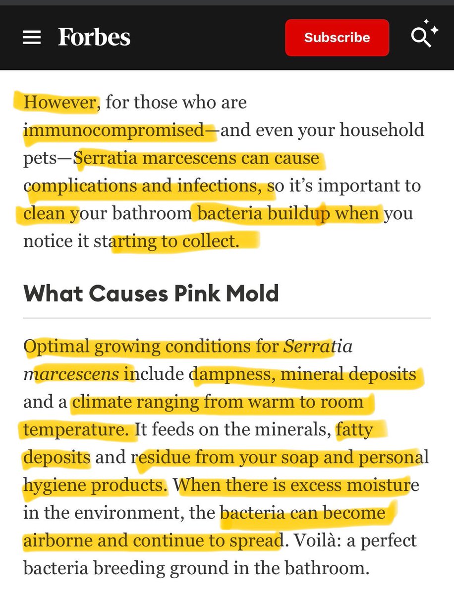 Mary4Change's tweet photo. @toobaffled That bacteria is typically found in damp environments like bathrooms; as @JennMartinello shared, we commonly see it manifest as pink/orange/red film buildup

Serratia marcescens &amp; Aureobasidium pullulans are the most common bacteria causing that film, which can disrupt health ❤️‍🩹 https://t.co/p0jNQhq7Si