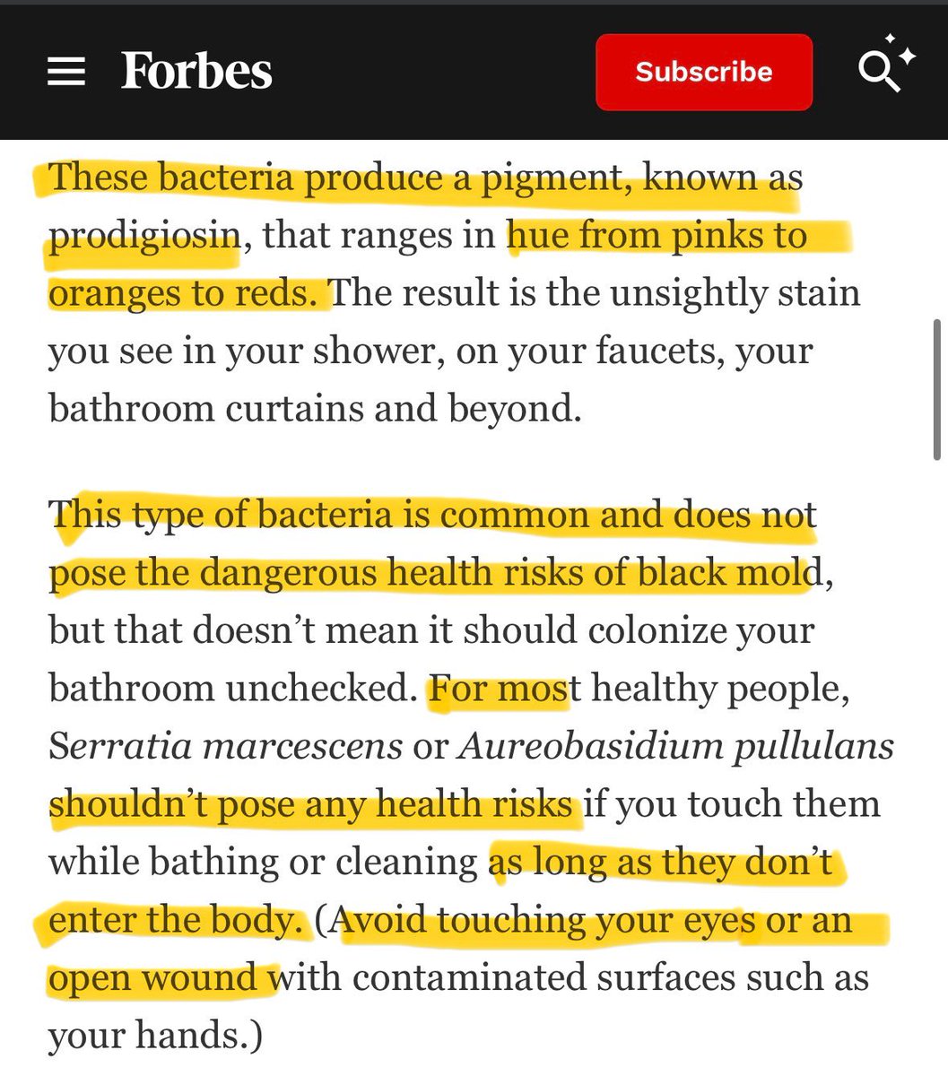 Mary4Change's tweet photo. @toobaffled That bacteria is typically found in damp environments like bathrooms; as @JennMartinello shared, we commonly see it manifest as pink/orange/red film buildup

Serratia marcescens &amp; Aureobasidium pullulans are the most common bacteria causing that film, which can disrupt health ❤️‍🩹 https://t.co/p0jNQhq7Si