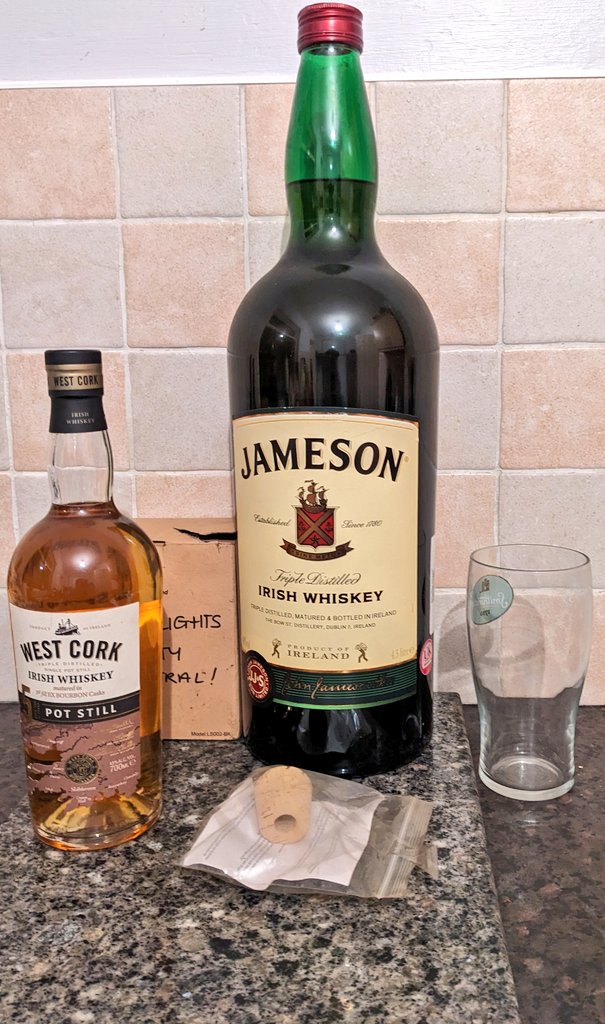 liznangel3's tweet image. I recently inherited this extraordinary gift. Any idea what you call a bottle this size ? Is it intended for an opticians I wonder 🤔
The West Cork whiskey is a standard bottle, a scale man for the giant @jamesonwhiskey help!

#whiskey #Alcohol #Measures
