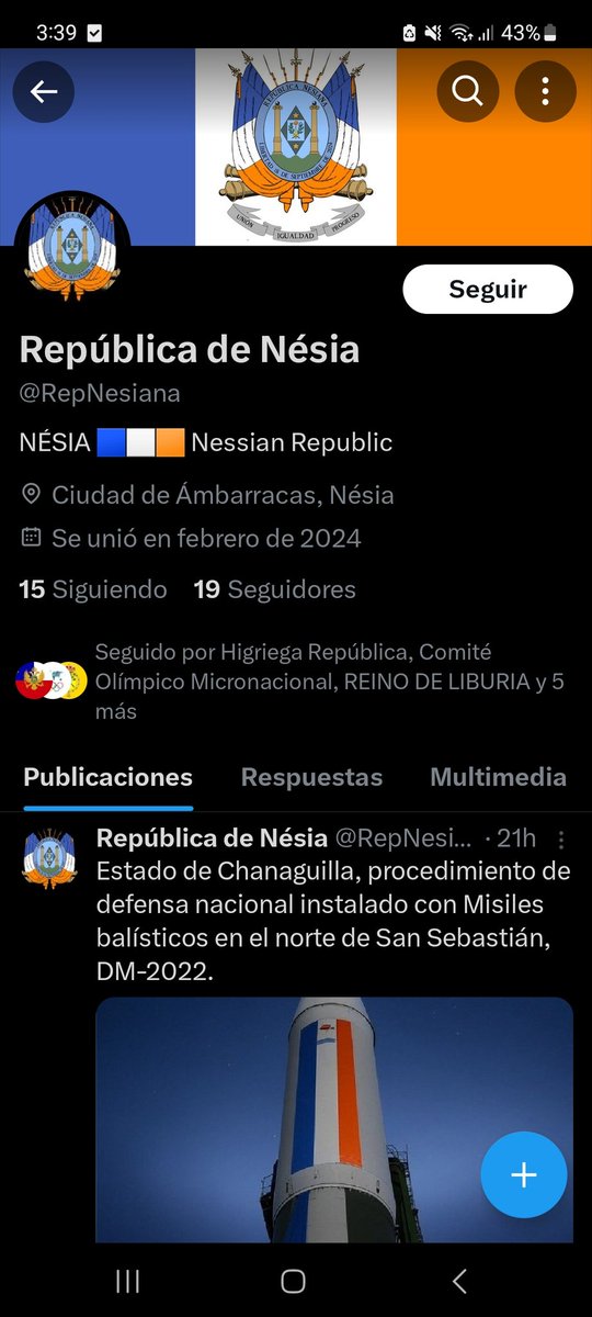 Esta cuenta a estado incitando al odio y a dado amenazas a una micronación, la posición de esta " micronación " es de territorista , por culpa de su líder.