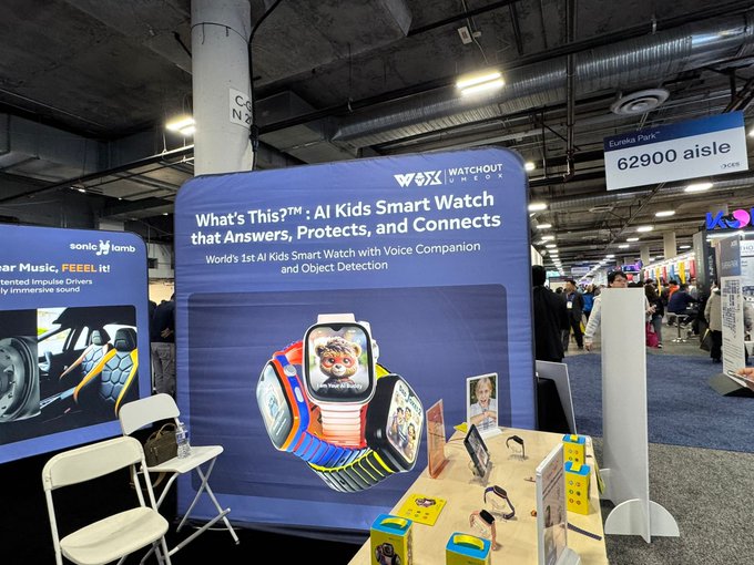 EntrepreneursAI's tweet photo. Live from the India Pavilion at #ces2025 , @WatchOutWear  unveils the World's first AI-powered kids' smartwatch! 

It's not just a watch; it's a safety net with real-time tracking, AI safety alerts, and fun learning. A must-have for modern parenting! #WatchOut #KidsSmartWatch https://t.co/2uyHBrqEG6