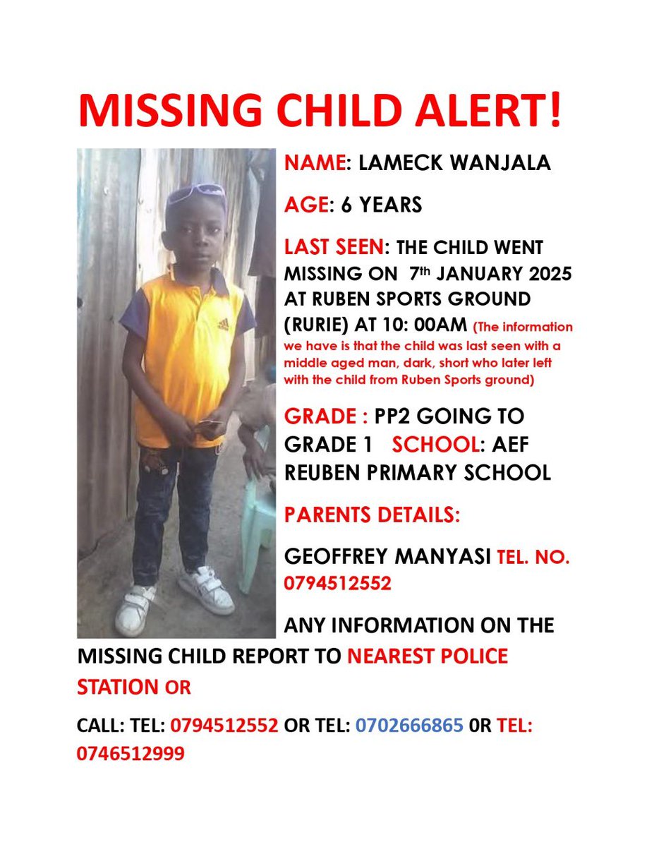 Cyprian, Is Nyakundi (@c_nyakundih) on Twitter photo Missing Child Alert! Help Circulate! Missing Child Alert! Help Circulate!