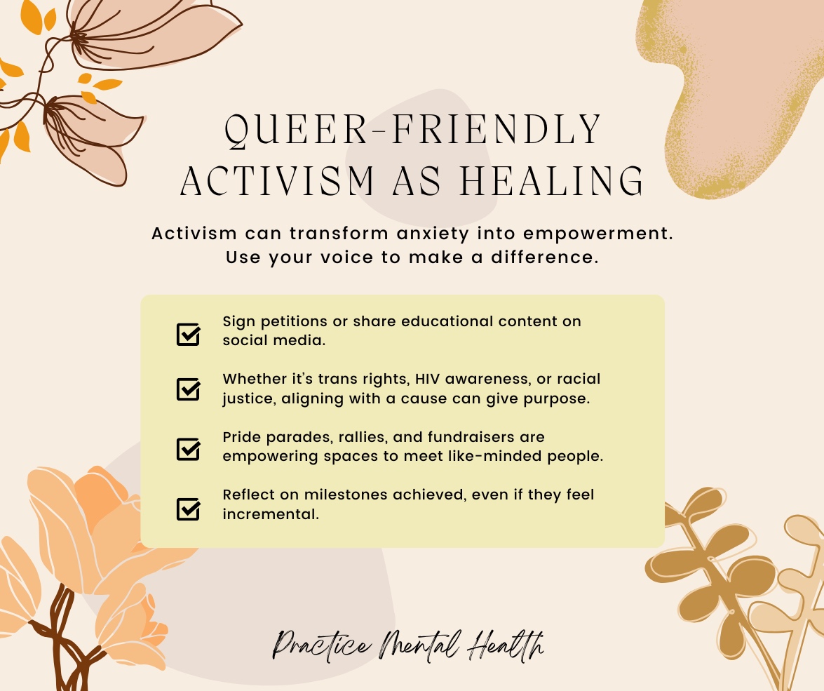 🌈 Activism can be a powerful tool for LGBTQ individuals seeking to improve their mental health. Engaging in causes that resonate with you not only helps build community but also provides a sense of purpose and belonging. By advocating for change, sharing your story, or partic...