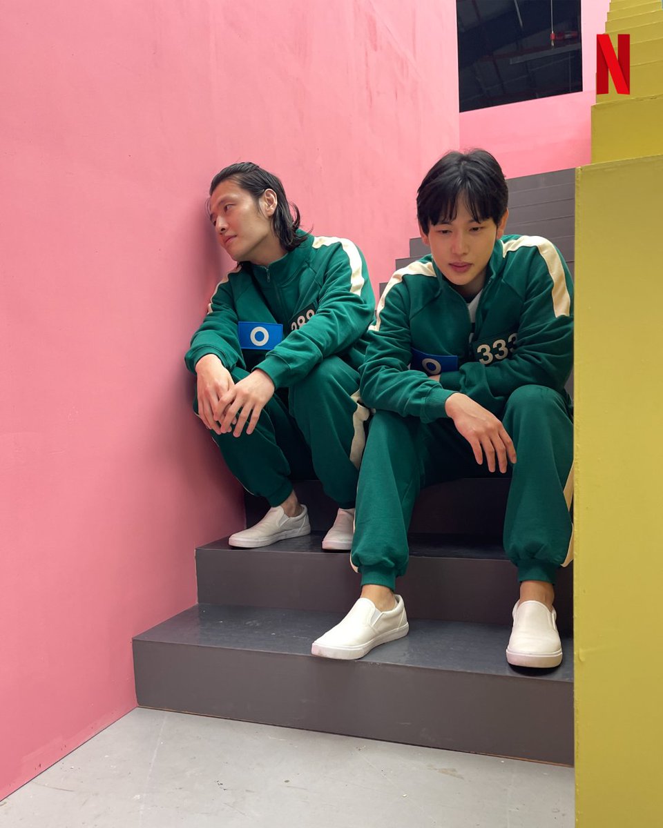 squidgame's tweet photo. Just a little BTS to brighten your day. https://t.co/ttsMM8AEX8