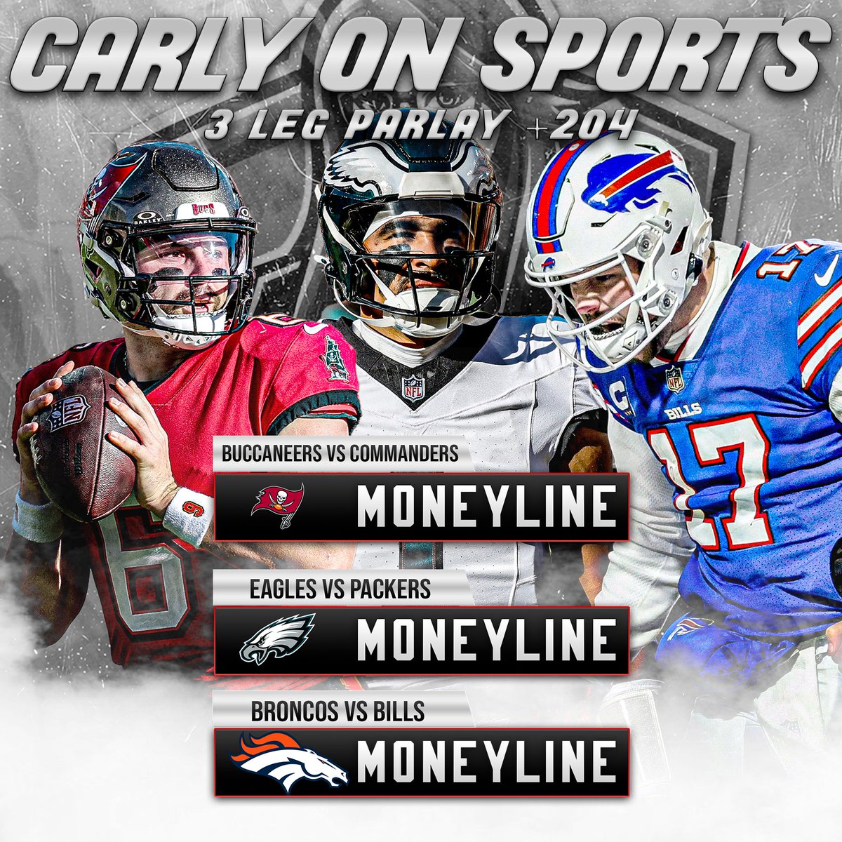 carlyonsports's tweet image. #NFL Wild Card 🏈

#BillsMafia 
#FlyEaglesFly 
#WeAreTheKrewe
(+204 @BetMGM)

Favorites are a favorite for a reason, y'all! My model has each team with AT LEAST a 60% win rate today. 

Click the link to join my free Discord
🔗 discord.gg/sECMTzfVYa

#NFLPlayoffs #DENvsBUF…
