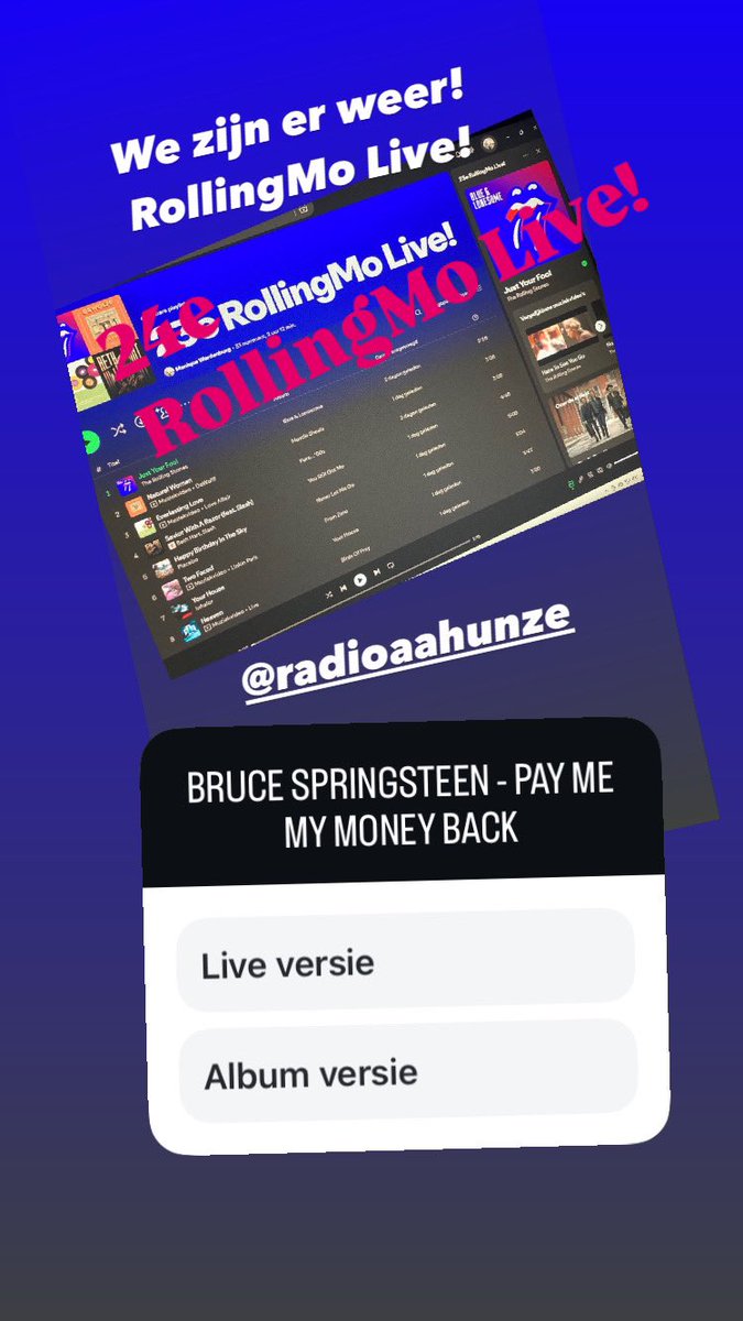 rollingmo's tweet photo. @Radio_AaenHunze  #RollingMoLive!  Elke dinsdag tussen 16.00 en 18.00 uur. Laat weten welke versie je wilt horen.  #LiveornotLive  #festivals #concerten #nieuwemuziek https://t.co/bphRnabbsl