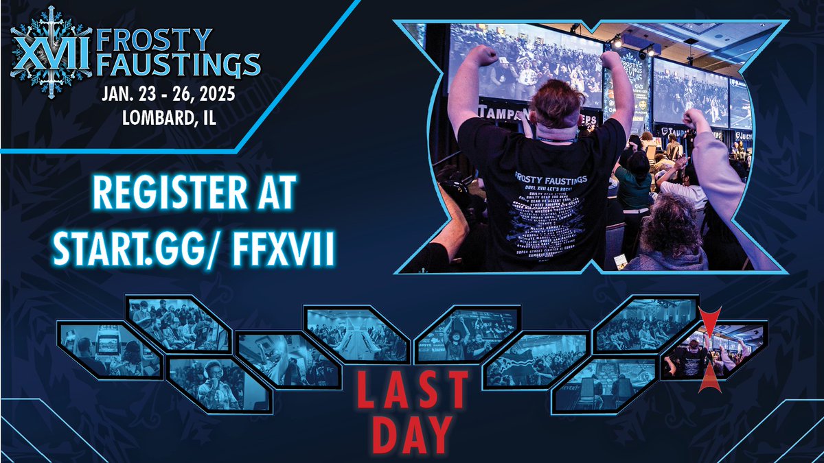 ⚠️ Today is the LAST DAY to register as a competitor or make ANY changes to your main tournament registration! THERE WILL BE NO EXCEPTIONS AFTER MIDNIGHT CENTRAL TIME!

⏲️ Get in the bracket before you lose to the timer!
💻 Reg: Start.gg/FFXVII
#FFXVII2025