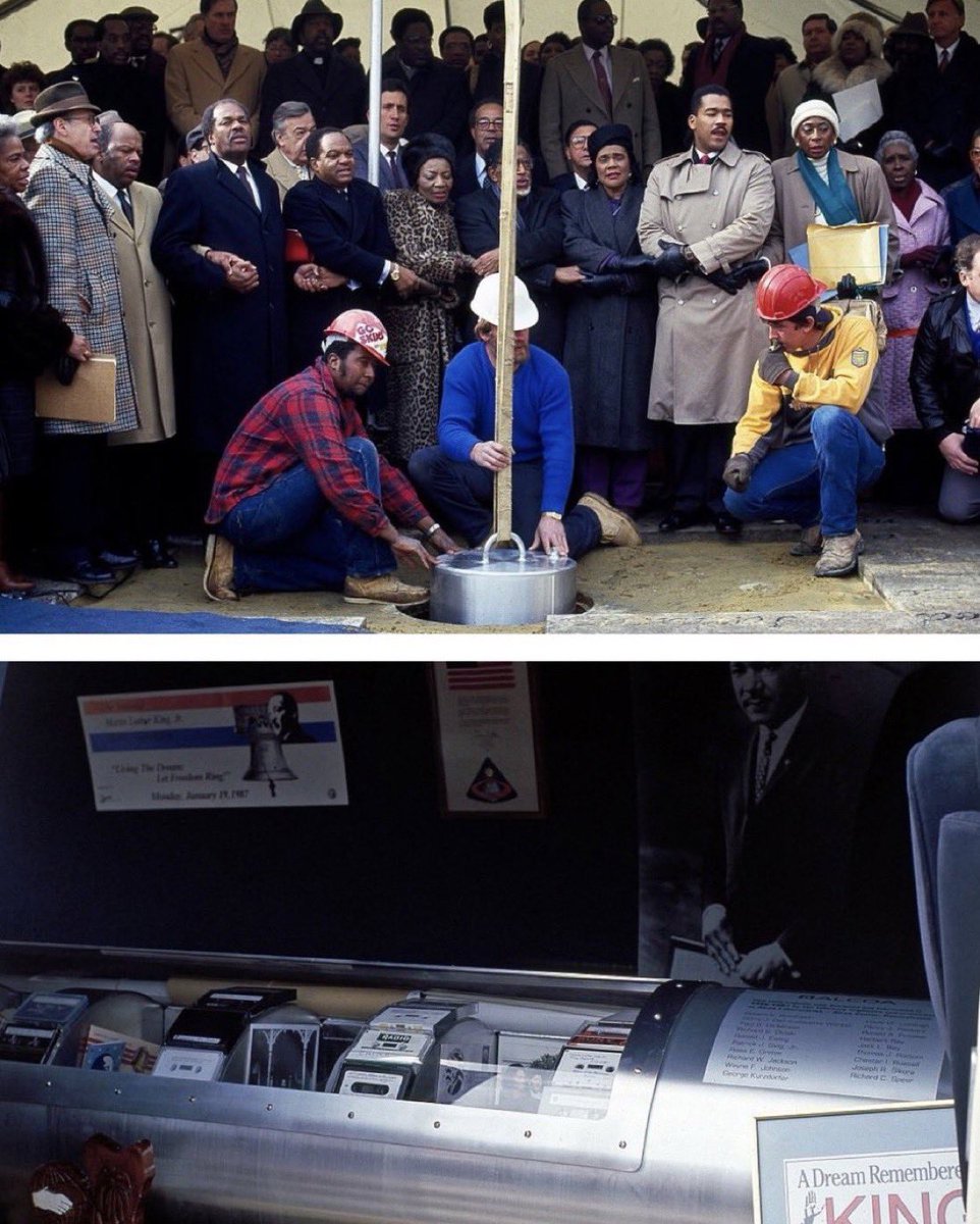 councilofdc's tweet photo. Did you know there’s a time capsule of Dr. Martin Luther King, Jr. items under Freedom Plaza?

OTD in 1988, a 500 lb. cylindrical time capsule was placed under Freedom Plaza. It includes MLK’s clerical robes, his Bible, &amp; a 51-star flag (in hopes DC would be a state before 2088!) https://t.co/jp8OPKQgAY